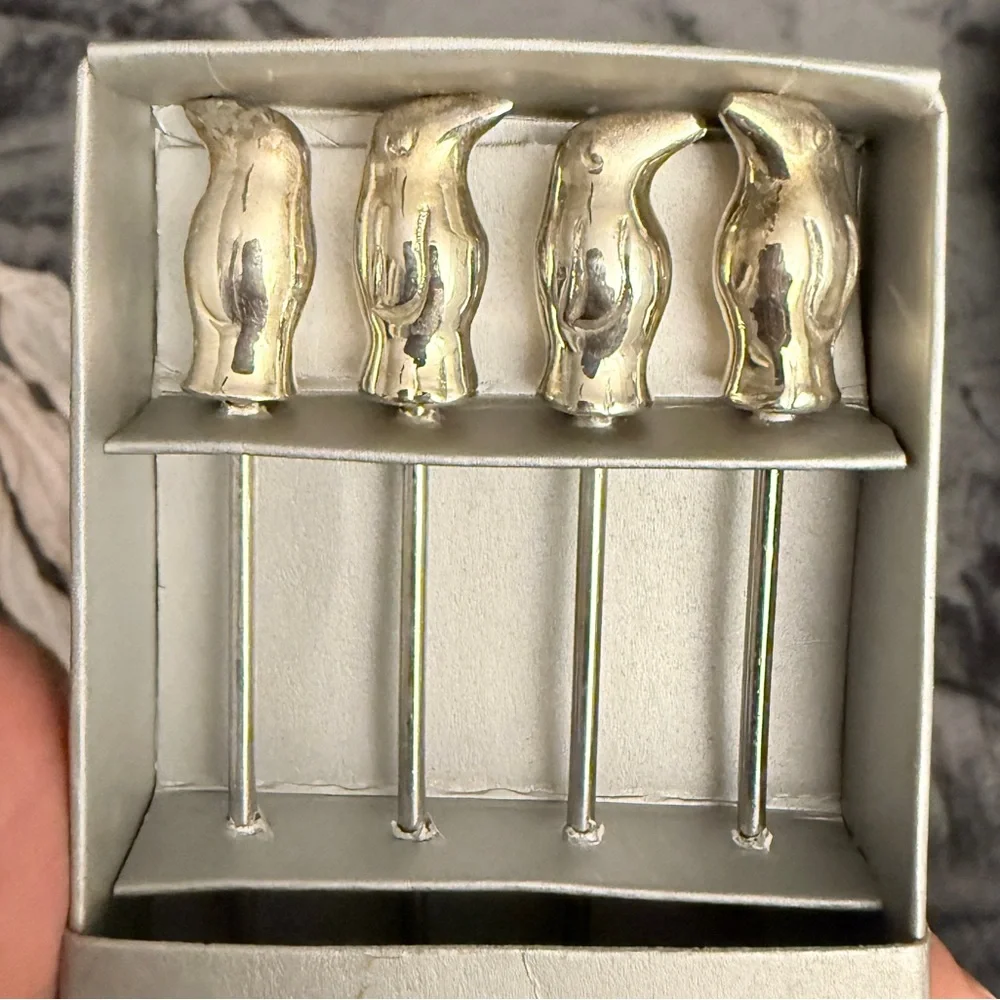 Pottery Barn VINTAGE SILVER PENGUIN MARTINI SET